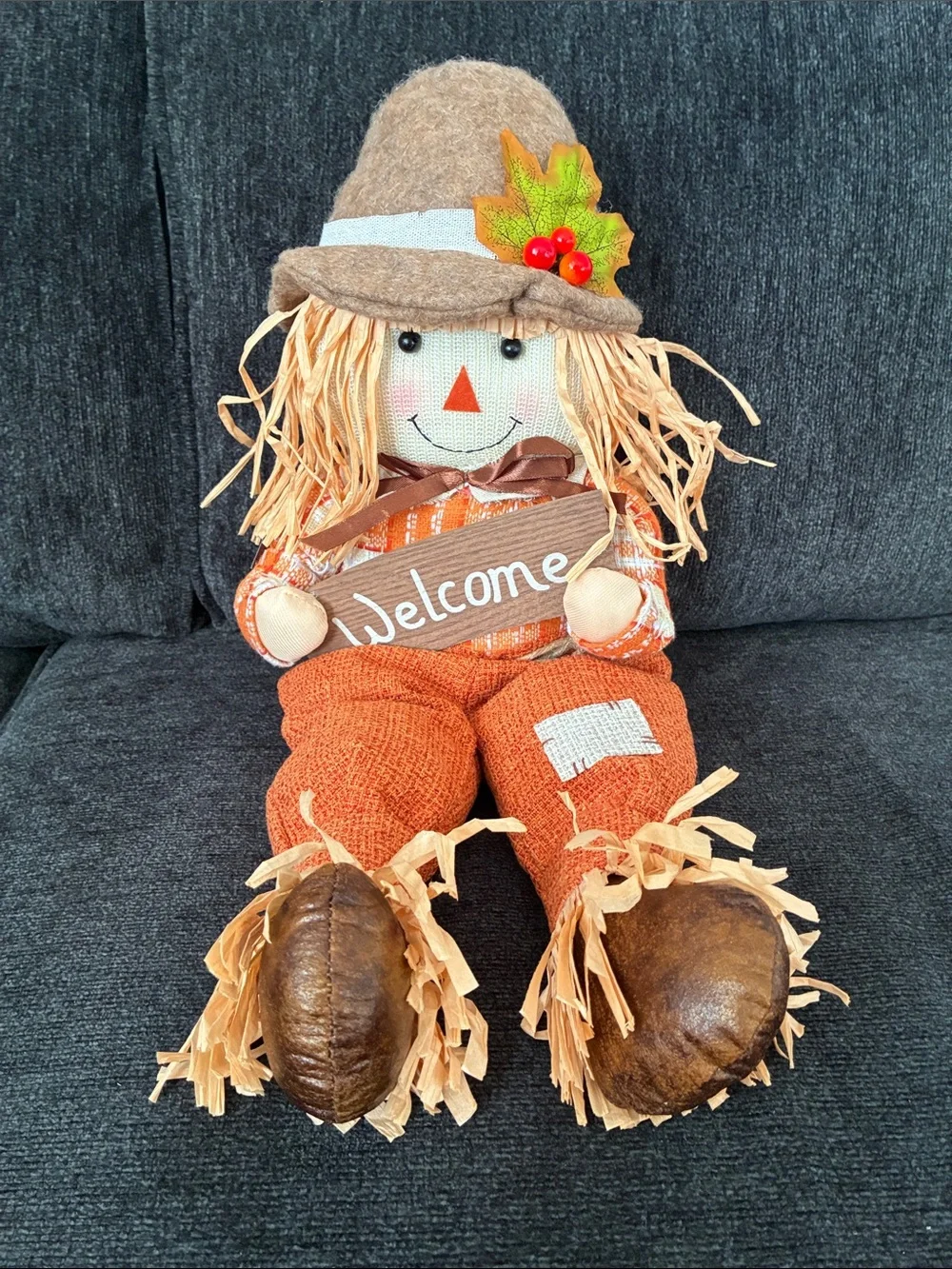 NWT- 25-1/2”- Fall Harvest- Welcome Scarecrow Sitter Greeter Decoration